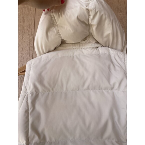 Vintage Y2K The Gap Ivory Cream Puffer Vest Goose Down Stow Hood Hoodie Small - Picture 9 of 16